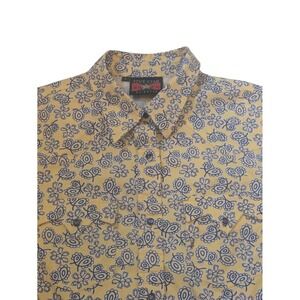 Five Star by Roper Western Shirt Mens Large Yellow‎ Blue Floral Cowboy Rodeo